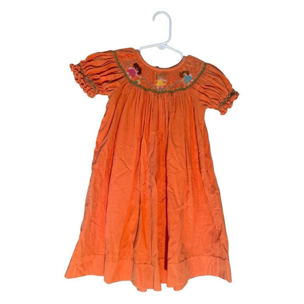 Castles & Crowns Smocked Bishop Dress Orange Embroidered Jumprope Kids Size 2T